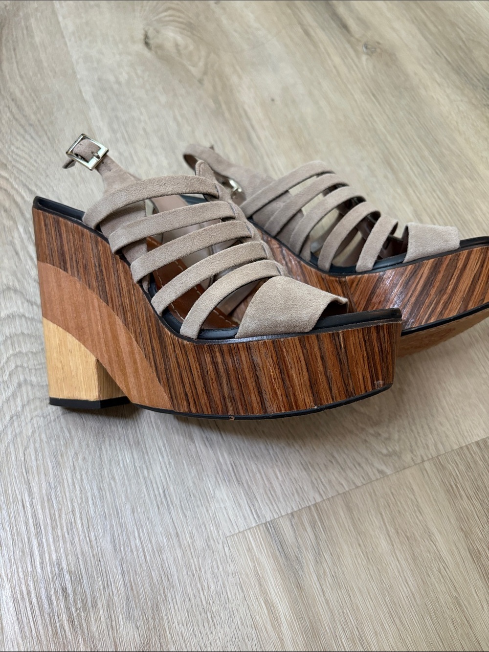 Vince Camuto Onia Suede Wooden Platform Wedge Sandals Size 7 summer leather wood - Picture 5 of 12